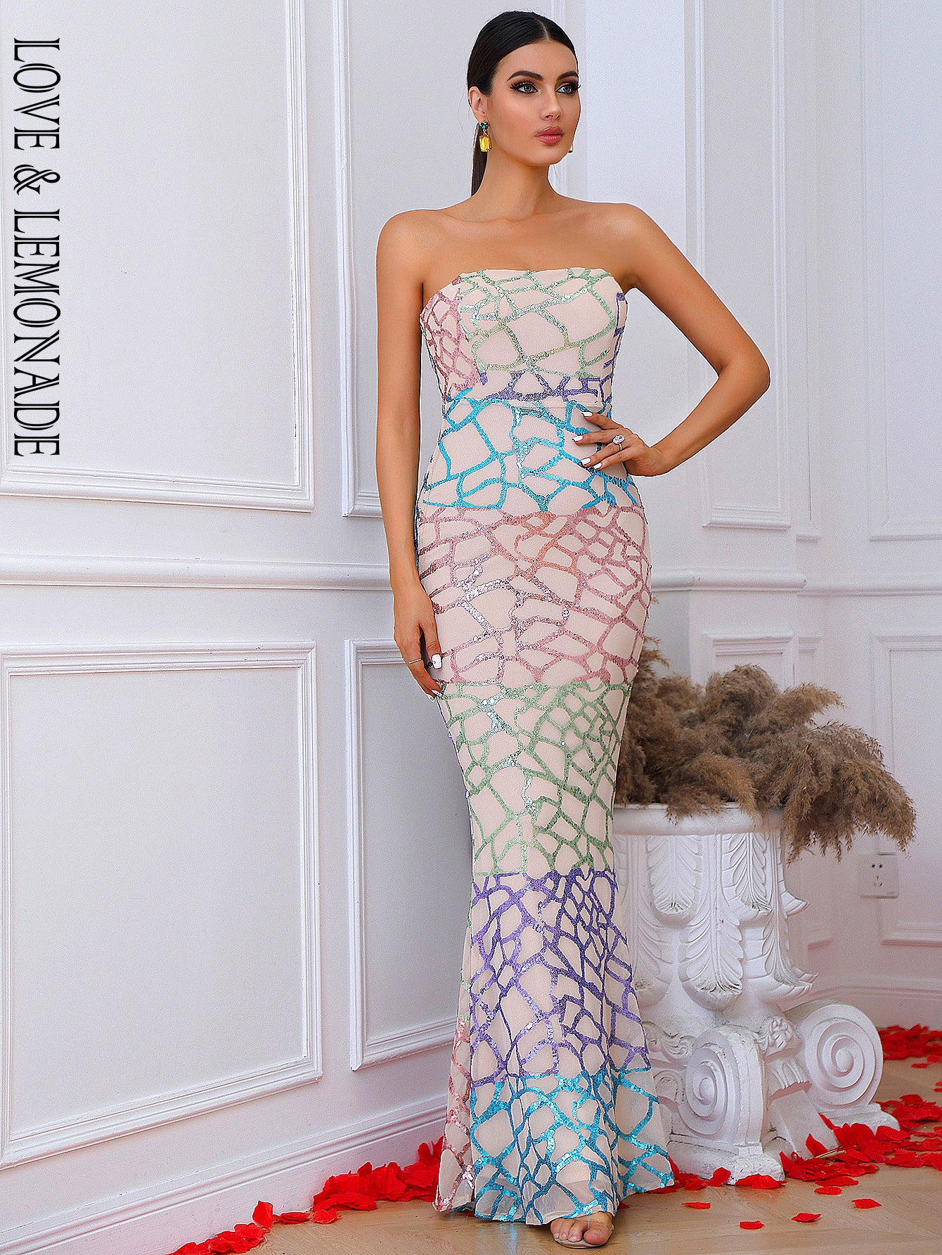 LOVE&amp;LEMONADE  Sexy Nude Tube Top Sleeveless Skinny Mermaid Party Dress LM83073-A  NUDE