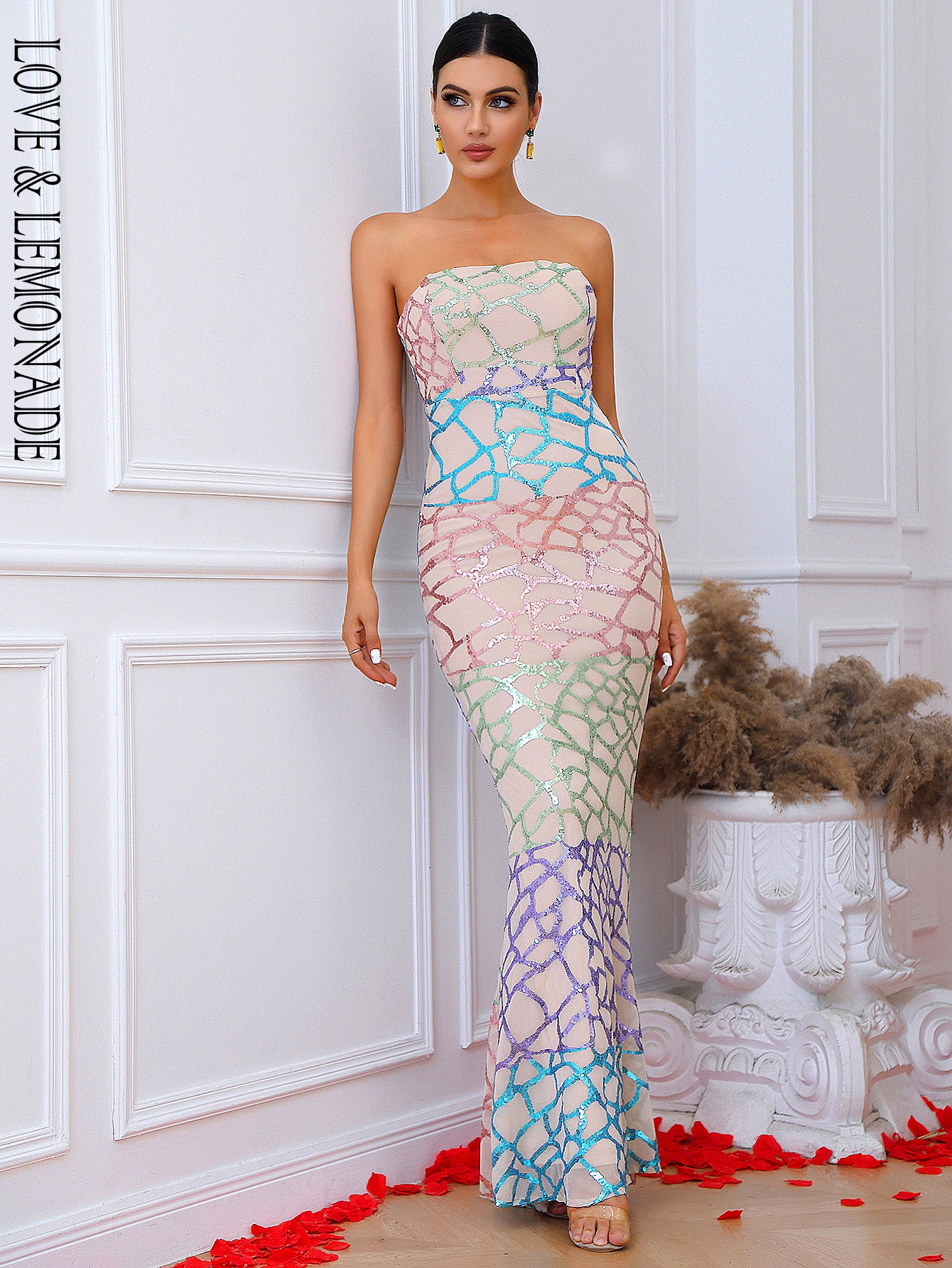 LOVE&amp;LEMONADE  Sexy Nude Tube Top Sleeveless Skinny Mermaid Party Dress LM83073-A  NUDE