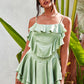LOVE&amp;LEMONADE  Sexy Olive Green Sling Layered Ruffled Reflective Satin A-Line Beach Mini Dress LM82340-B