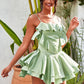 LOVE&amp;LEMONADE  Sexy Olive Green Sling Layered Ruffled Reflective Satin A-Line Beach Mini Dress LM82340-B