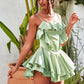LOVE&amp;LEMONADE  Sexy Olive Green Sling Layered Ruffled Reflective Satin A-Line Beach Mini Dress LM82340-B