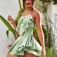 LOVE&amp;LEMONADE  Sexy Olive Green Sling Layered Ruffled Reflective Satin A-Line Beach Mini Dress LM82340-B