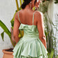 LOVE&amp;LEMONADE  Sexy Olive Green Sling Layered Ruffled Reflective Satin A-Line Beach Mini Dress LM82340-B