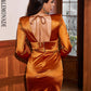 LOVE&amp;LEMONADE  Sexy Orange Deep V-Neck Long Sleeve Open Back Skinny Party Mini Dress LM83796