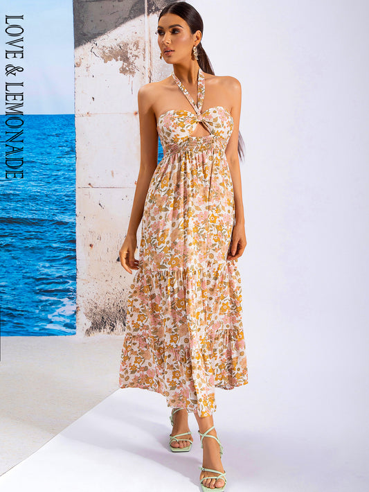 LOVE&amp;LEMONADE Sexy Pink Halterneck Waist Plaid Spring And Summer Beach Mid-Length Dress WD04139-PIC