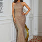 LOVE&amp;LEMONADE Sexy Pink Round Neck Open Back Folded Stretch Sequin Party Long Dress LM84111