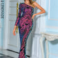 LOVE&amp;LEMONADE Sexy Purple One-Shoulder One-Sleeve Tunic Skinny Geometric Fishtail Party Maxi Dress LM84123