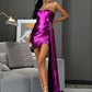 LOVE&amp;LEMONADE Sexy Purple Tube Top Large Streamer Elastic Reflective Material Fashion Show Mini Party Dress LM82940
