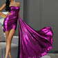 LOVE&amp;LEMONADE Sexy Purple Tube Top Large Streamer Elastic Reflective Material Fashion Show Mini Party Dress LM82940