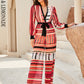 LOVE&amp;LEMONADE Sexy Red Deep V Neck Long Sleeve High Waist Chiffon Flared Jumpsuit LM84332