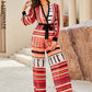 LOVE&amp;LEMONADE Sexy Red Deep V Neck Long Sleeve High Waist Chiffon Flared Jumpsuit LM84332