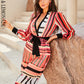 LOVE&amp;LEMONADE Sexy Red Deep V Neck Long Sleeve High Waist Chiffon Flared Jumpsuit LM84332