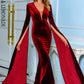 LOVE&amp;LEMONADE Sexy Red Deep V-Neck Split Long-Sleeved Tight-Fitting Prom Dress LM83985