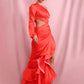 LOVE&amp;LEMONADE Sexy Red Off-Shoulder Side Whit Split Cut Out Ruffled Long Sleeve Maxi Dress LM82202-1