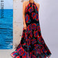 LOVE&amp;LEMONADE Sexy Red Print Sleeveless Hollow A-Line Halter Beach Long Dress  LM83203-2