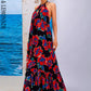 LOVE&amp;LEMONADE Sexy Red Print Sleeveless Hollow A-Line Halter Beach Long Dress  LM83203-2