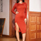 LOVE&amp;LEMONADE Sexy Red Round Neck Slim-Fit Tight-Fitting Slit Stretch Long-Sleeved Prom Dress KD02173