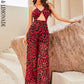 LOVE&amp;LEMONADE Sexy Red Sling Cutout Loose Straight Fit Satin Jumpsuit LM83373
