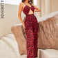 LOVE&amp;LEMONADE Sexy Red Sling Cutout Loose Straight Fit Satin Jumpsuit LM83373