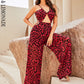 LOVE&amp;LEMONADE Sexy Red Sling Cutout Loose Straight Fit Satin Jumpsuit LM83373