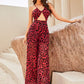 LOVE&amp;LEMONADE Sexy Red Sling Cutout Loose Straight Fit Satin Jumpsuit LM83373