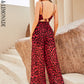 LOVE&amp;LEMONADE Sexy Red Sling Cutout Loose Straight Fit Satin Jumpsuit LM83373