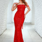 LOVE&amp;LEMONADE Sexy Red Tube Top Open Back Cross Straps Fishtail Shape Sequin Wedding Maxi Dress LM83132