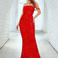 LOVE&amp;LEMONADE Sexy Red Tube Top Open Back Cross Straps Fishtail Shape Sequin Wedding Maxi Dress LM83132