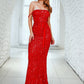 LOVE&amp;LEMONADE Sexy Red Tube Top Open Back Cross Straps Fishtail Shape Sequin Wedding Maxi Dress LM83132