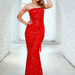 LOVE&amp;LEMONADE Sexy Red Tube Top Open Back Cross Straps Fishtail Shape Sequin Wedding Maxi Dress LM83132