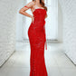 LOVE&amp;LEMONADE Sexy Red Tube Top Open Back Cross Straps Fishtail Shape Sequin Wedding Maxi Dress LM83132