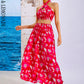 LOVE&amp;LEMONADE Sexy Red Two Piece Stretch Top High Waist Cross Rope Tie Tube Top Party Suit WT/S04339 RED