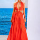LOVE&amp;LEMONADE Sexy Red  V-Neck Halter Sleeveless Cutout Long Dress Slit Party Maxi Dress  LM83285-B