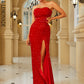LOVE&amp;LEMONADE Sexy Red Wrap Chest V Neck One Side Cutout Stretch Tassel Sequin Fitted Party Long Dress LM84229