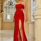 LOVE&amp;LEMONADE Sexy Red Wrap Chest V Neck One Side Cutout Stretch Tassel Sequin Fitted Party Long Dress LM84229