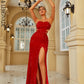 LOVE&amp;LEMONADE Sexy Red Wrap Chest V Neck One Side Cutout Stretch Tassel Sequin Fitted Party Long Dress LM84229