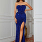 LOVE&amp;LEMONADE Sexy Red Wrap Chest V Neck One Side Cutout Stretch Tassel Sequin Fitted Party Long Dress LM84229