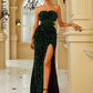 LOVE&amp;LEMONADE Sexy Red Wrap Chest V Neck One Side Cutout Stretch Tassel Sequin Fitted Party Long Dress LM84229