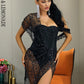 LOVE&amp;LEMONADE Sexy Rose Black Straless Sling Cross Style Glitter Glued Material Party Dress LM80366-1