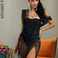LOVE&amp;LEMONADE Sexy Rose Black Straless Sling Cross Style Glitter Glued Material Party Dress LM80366-1