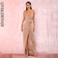 LOVE&amp;LEMONADE Sexy Rose Gold Deep V-Neck Whit Split Sequins Party Maxi Dress LM81849