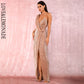 LOVE&amp;LEMONADE Sexy Rose Gold Deep V-Neck Whit Split Sequins Party Maxi Dress LM81849