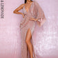 LOVE&amp;LEMONADE Sexy Rose Gold V-Neck Single Sleeve Sequins Split Party Maxi Dress LM81848