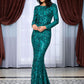 LOVE&amp;LEMONADE Sexy Round Neck Open Back Geometric Element Sequins Material Bodycon Long Sleeve Long Dress  LM81238 GREEN