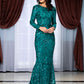 LOVE&amp;LEMONADE Sexy Round Neck Open Back Geometric Element Sequins Material Bodycon Long Sleeve Long Dress  LM81238 GREEN