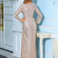 LOVE&amp;LEMONADE Sexy Silver Deep V-Neck Cross Slit Long Sleeve Sequin Prom Maxi Dress LM81715-B
