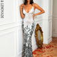 LOVE&amp;LEMONADE Sexy Silver Deep V Neck Strapless Sleeveless Waist Open Back Geometric Sequined Fishtail Party Maxi Dress LM84178