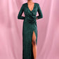 LOVE&amp;LEMONADE Sexy Silver Deep V-neck Draped Elastic Sequins Cross Open bodycon Long Sleeve Party Maxi Dress LM82188