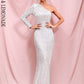 LOVE &amp; LEMONADE Sexy Silver Strapless Single Sleeve Bodycon Elastic Sequin Maxi Dress LM82393