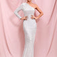 LOVE &amp; LEMONADE Sexy Silver Strapless Single Sleeve Bodycon Elastic Sequin Maxi Dress LM82393